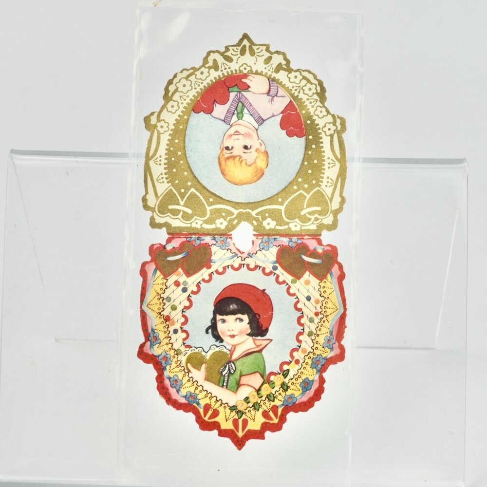 Vintage Valentine's Day Die Cut Heart Card Boy Girl